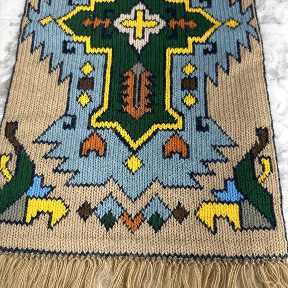 Vintage Handmade Knit Wall Hanging Tapestry Fringe Trim 20"x10" - Picture 4 of 7
